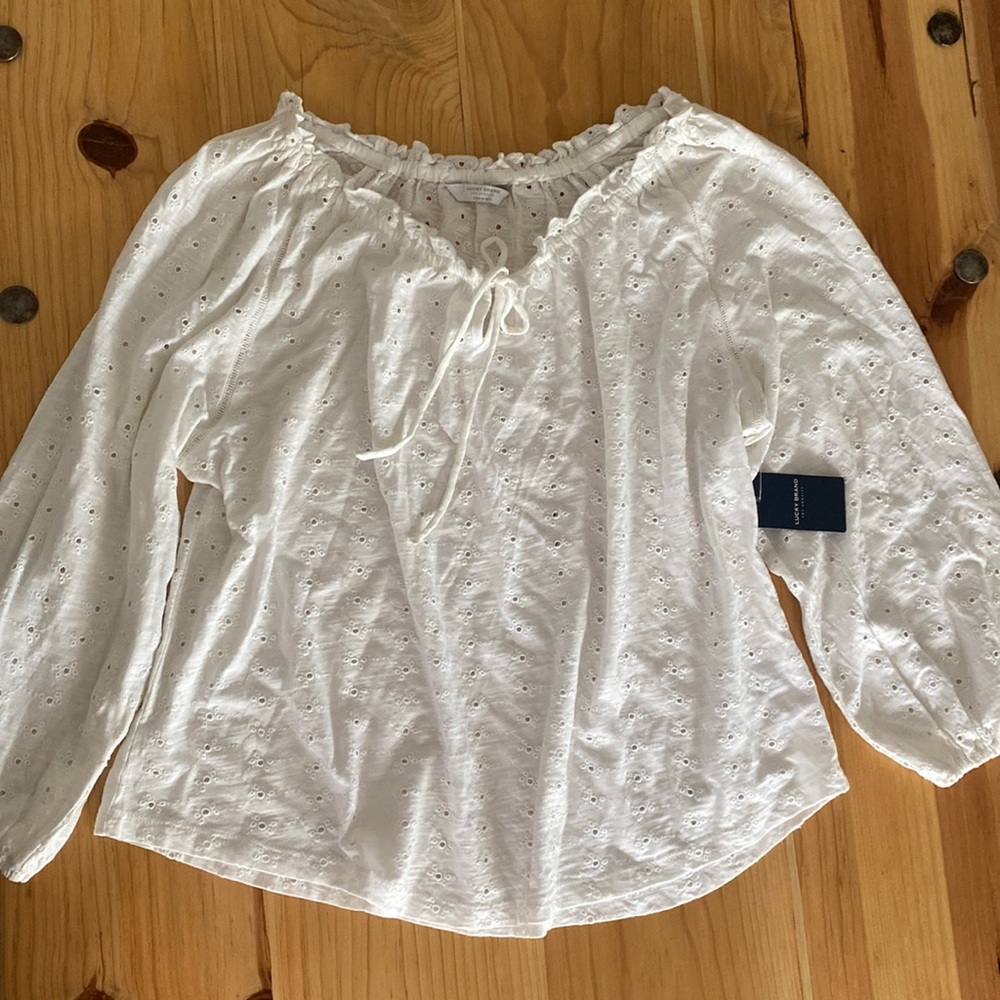 Lucky Brand Medium Embroidered half sleeve white shirt